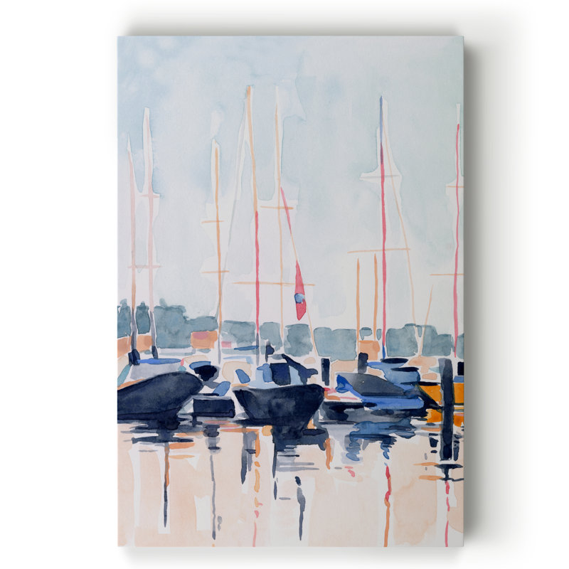 «Watercolor Boat Club II» par Emma Scarvey - reproduction d'art sur toile, H 20 po x l 16 po, Toile tendue, Sans cadre