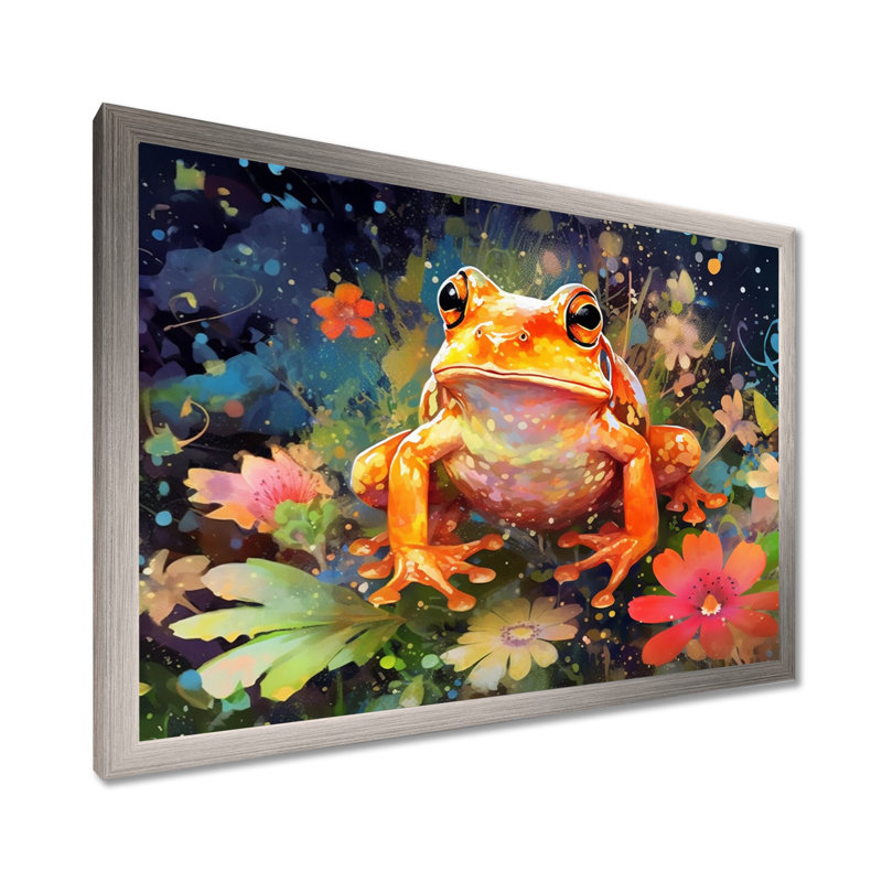 «Leaping Frogs Amphibians I», art mural grenouille, H 16 po x l 32 po x P 1 po, Cadre simple argenté