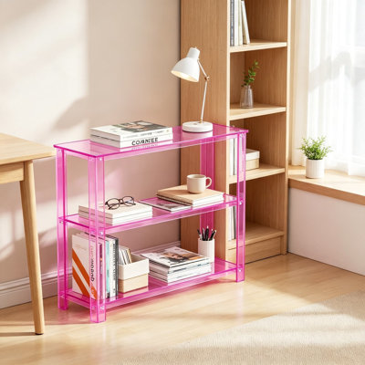 Acrylic Console Table with Storage Shelves, Modern Entryway Table for Hallway, Living Room, and Home Office, Clear Lucite Sofa Table with Three-Tier Display Shelves