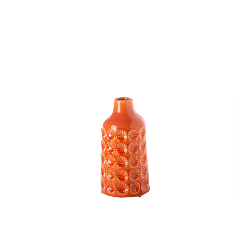 Vase en céramique avec bouche étroite, Orange, H 10,25 po x l 5,5 po x P 5,5 po