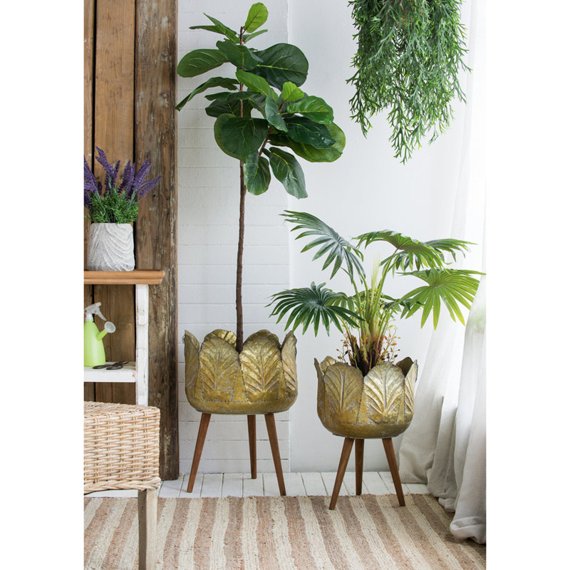 Ensemble de 2 jardinières en métal avec pieds en bois, L: P 18,5 x 23,5 po: P 15,7 x 20 po