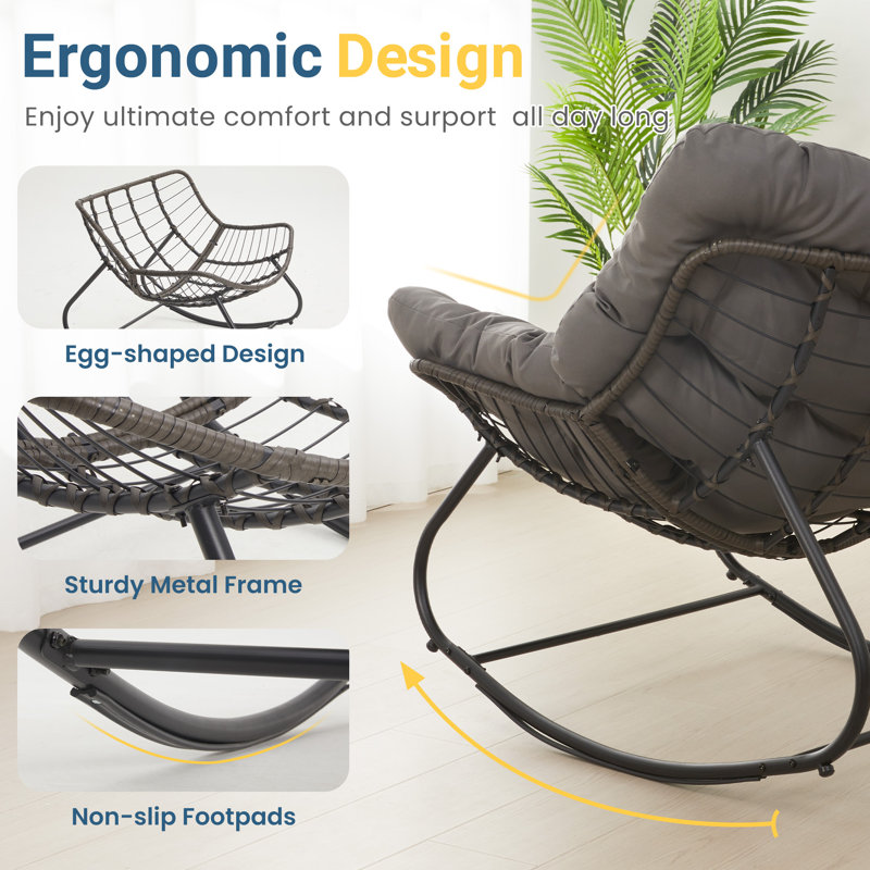 Chaise berçante de patio avec repose-pieds, Gris foncé