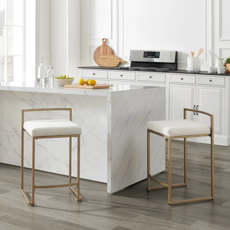 Tabouret Dayan blanc avec base chromée, Or, White