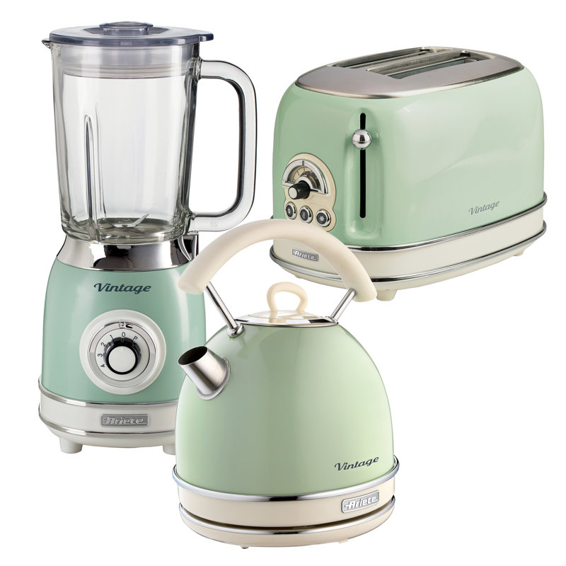 Ariete Vintage 1.7L Dome Kettle With 2 Slice Toaster And 1.5L Glass Jug Blender Set, Green