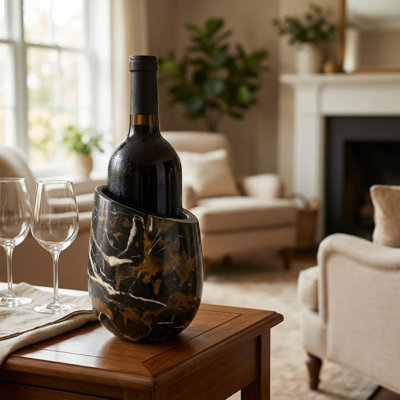Handmade Marble Wine Chiller Bucket – Natural Bottle Cooler Use As Wine Bottle Chiller, Vase, Utensil Holder & Countertop Organizer For Kitchen, Bar & Dining - Luxury Gift For Wine Lovers, Kitchen, Bar & Dining Table Décor