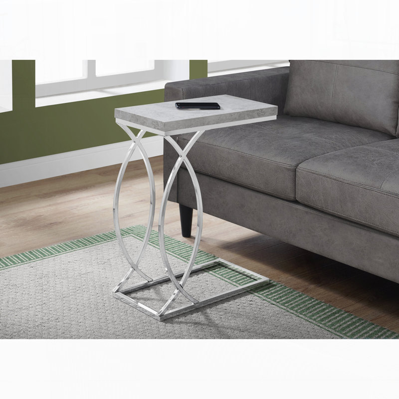 Table d'appoint, en forme de C, bout, côté, collation, stratifié, métal chromé, contemporain, moderne, Gris