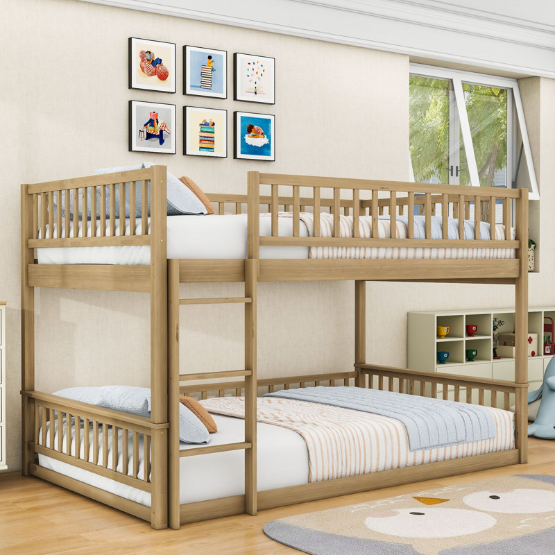 Queen Over Queen Bunk Bed With Guardrails, Walnut