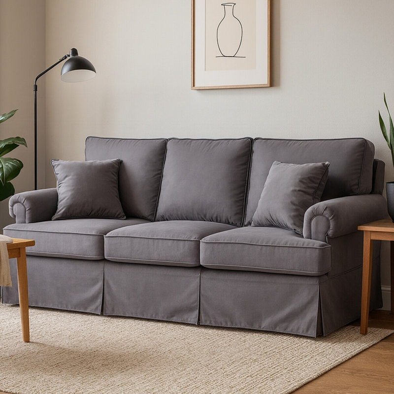 3 Seater Velvet Sofa, Grey