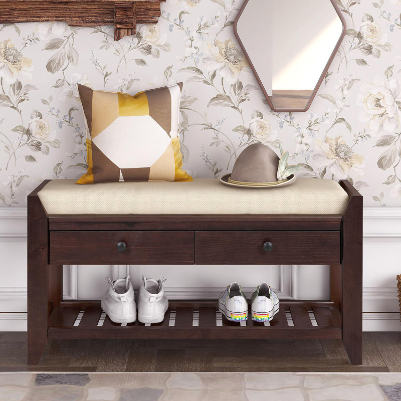 Range-chaussures avec siège et tiroirs rembourrés, banc de rangement polyvalent pour hall d'entrée (espresso), Espresso