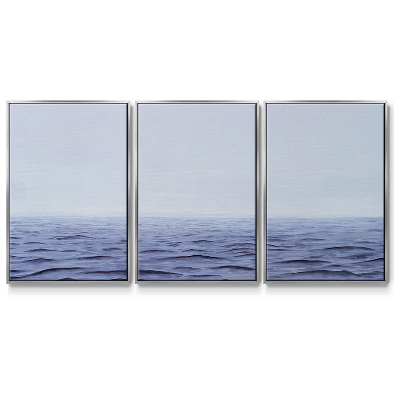 Grayscale Seascape I - Toile encadrée multi-pièces, H 40 po x l 78 po x P 2 po, Argent