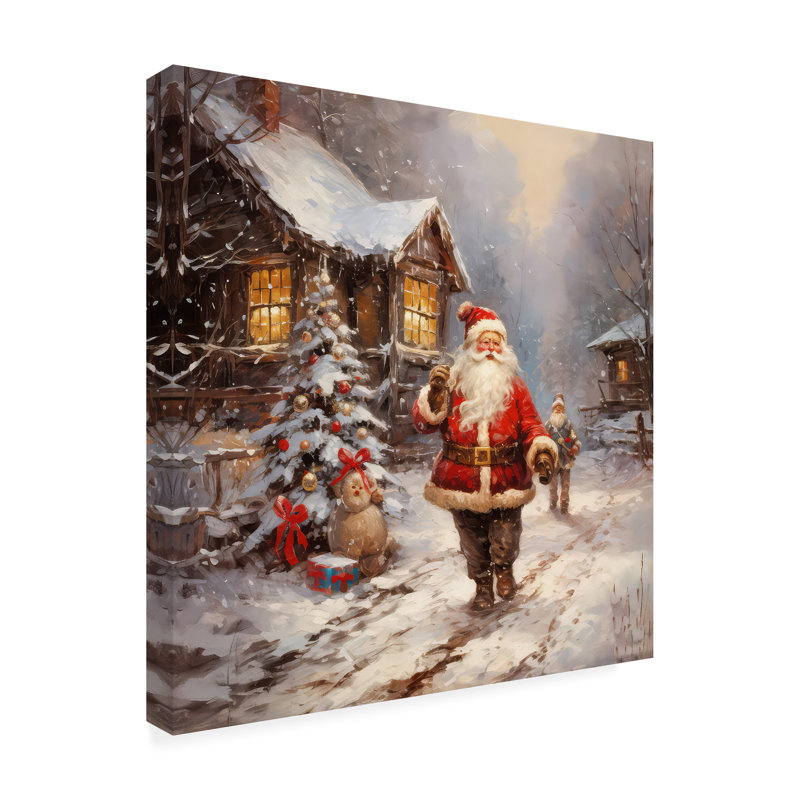 «Seasonal Jolly Santa 2», peinture sur toile, H 14 po x l 14 po x P 2 po