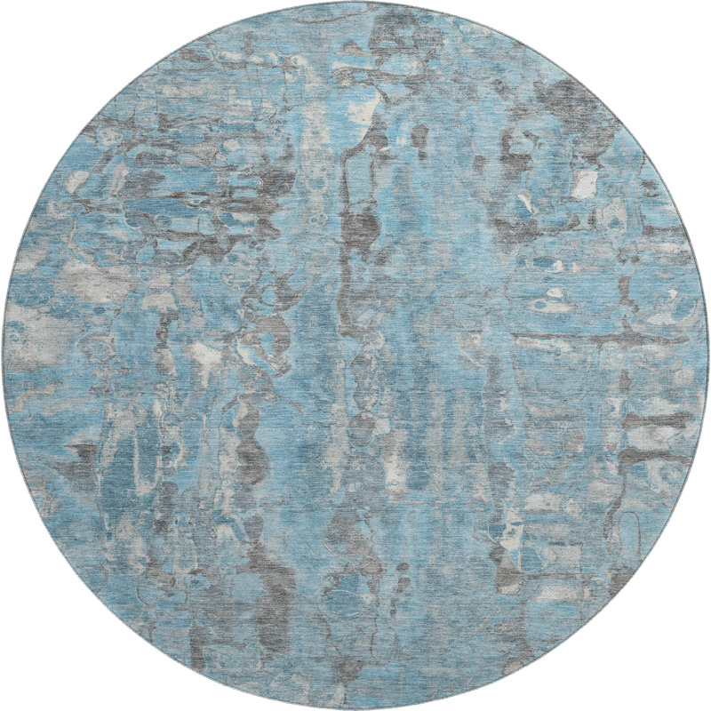 Premium Machine Washable Mayfield AMF2120 Abstract Rug, Denim, 8' Round