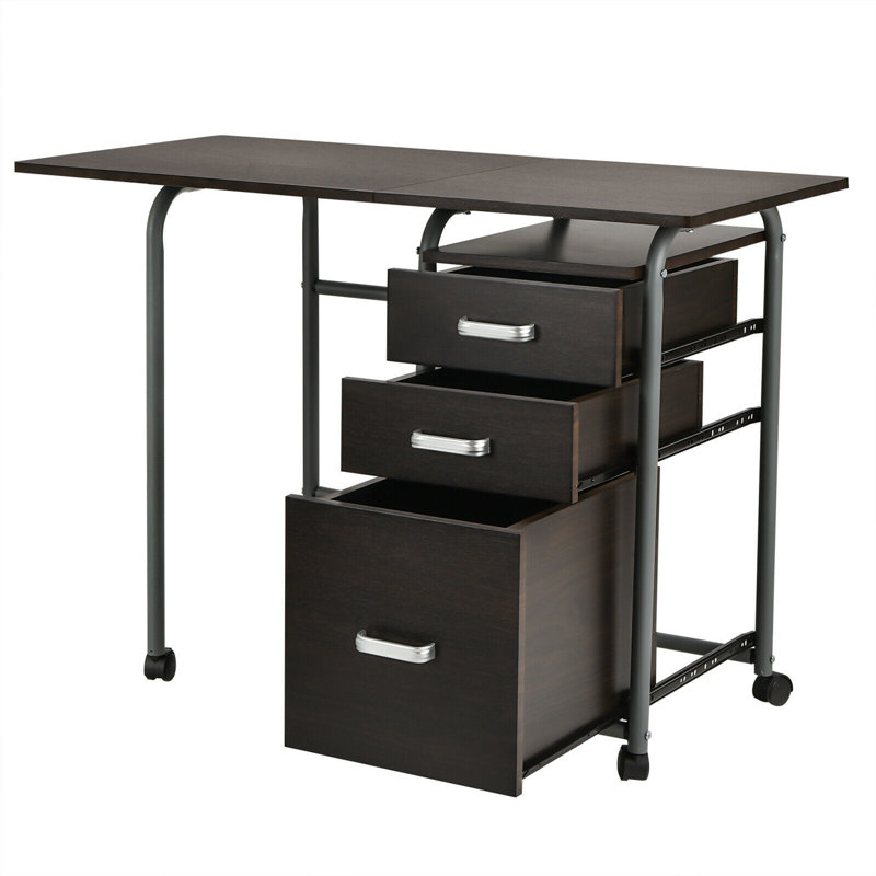Metal Base Computer Desk, Brown/Silver
