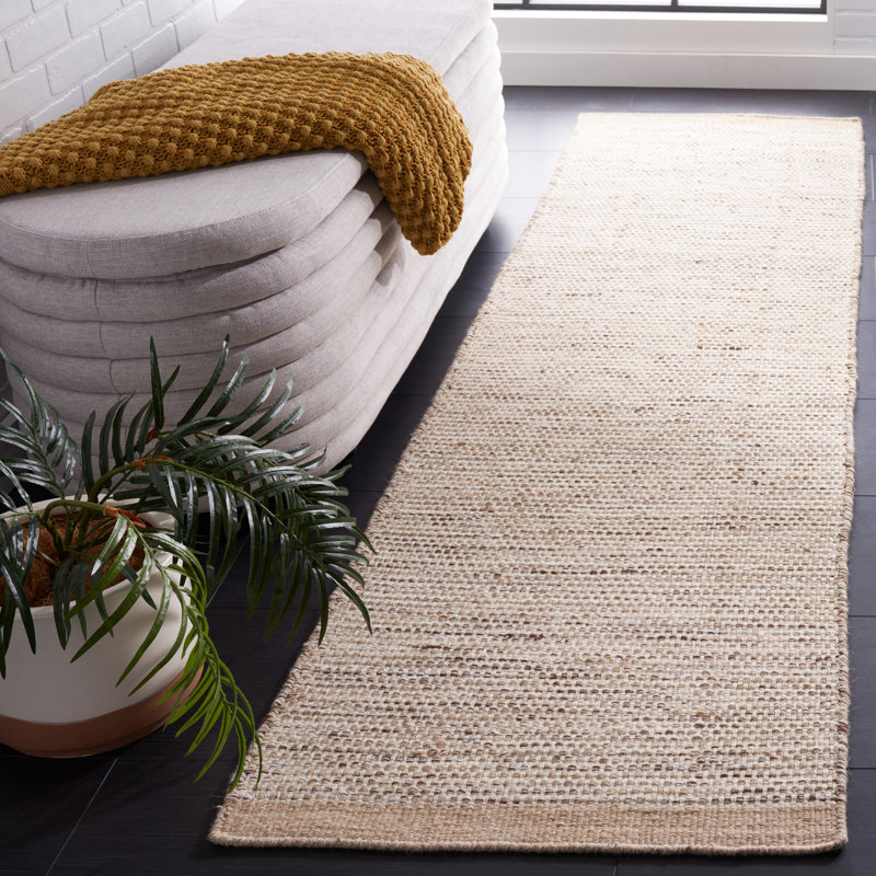 Ordingen Hand Woven Wool/Cotton Solid Color Rug in Beige/Ivory, Runner 2'3" x 7'