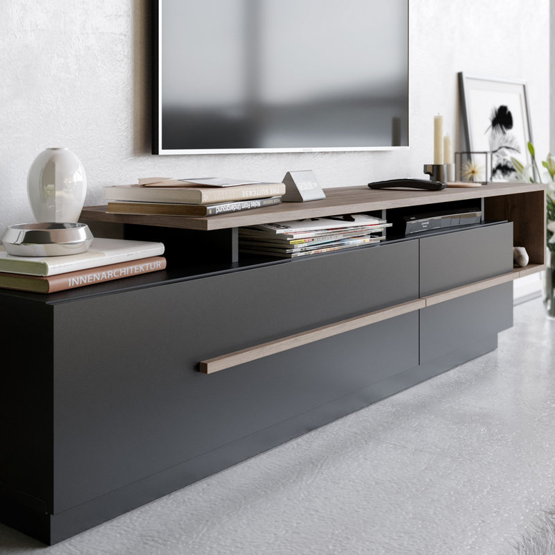 Crisslyn TV Stand for TVs up to 70", Walnut/Black