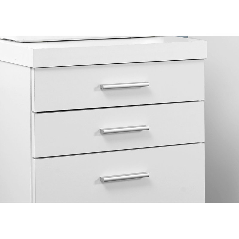 Classeur roulant moderne avec surface en stratifié blanc, tiroirs de rangement et support pour imprimante, stratifié