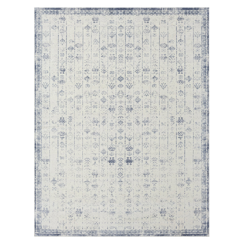 Performance Ornate Traditional Vintage Blue/Gray/Ivory Waterproof Rug, Rectangle 5'3" x 7'