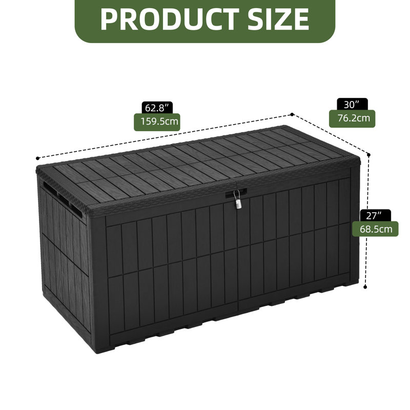 Balconera 240 Gallon Resin Outdoor Deck Box With Lock, Black, 240