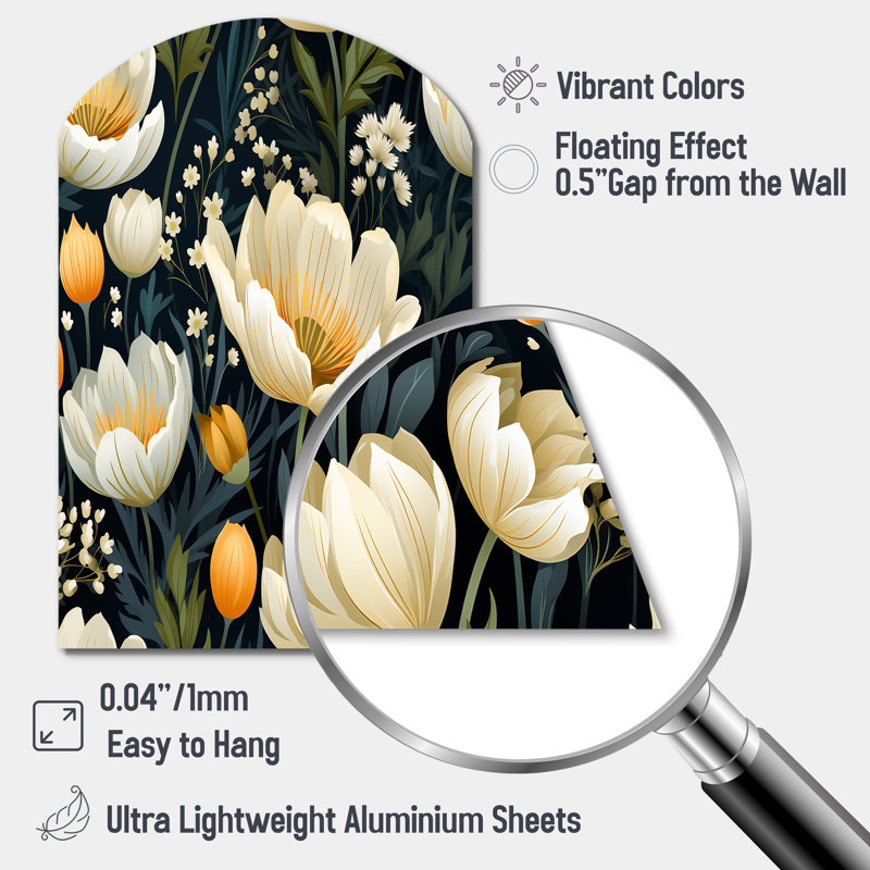 Epine - Art mural floral asymétrique en métal, sculpture murale en arche, H 34 po x l 25 po