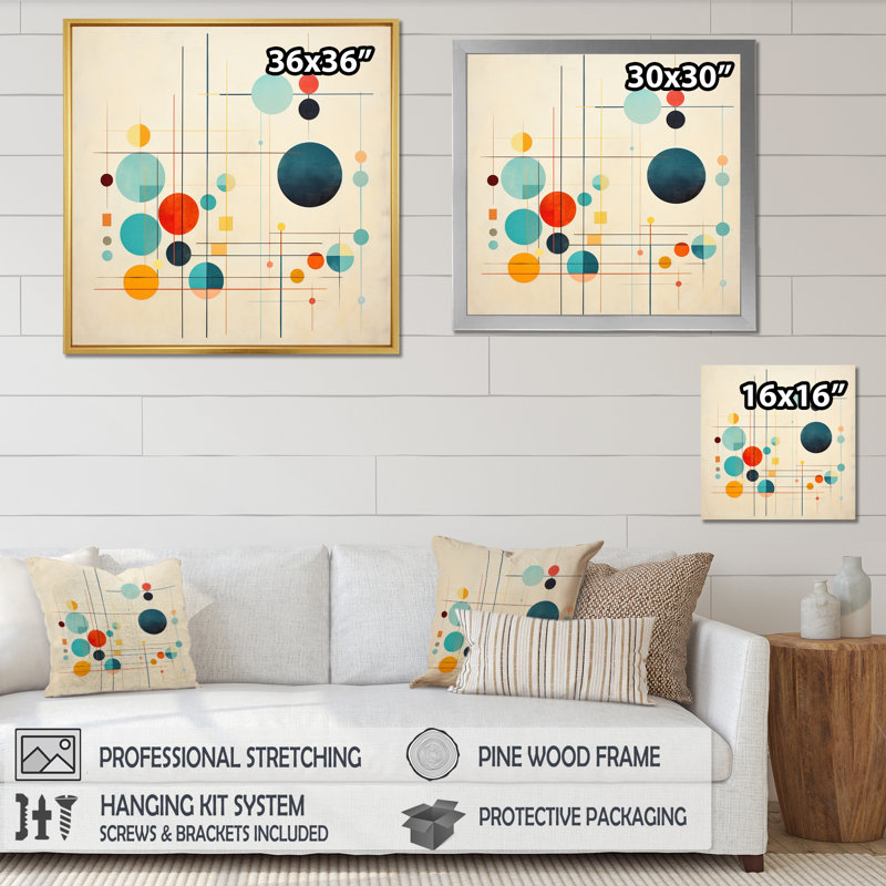 Syncronicities Midcentury Elegant Retro Art - Abstract Midcentury, reproduction d'art sur toile, Cadre simple blanc