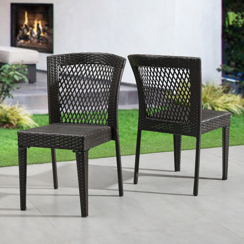 Ensemble de 2 chaises de salle à manger d'extérieur, chaises empilables avec cadre en rotin PE résistant aux UV et structure en acier, pour patio, jardin, balcon, supporte 400 lb
