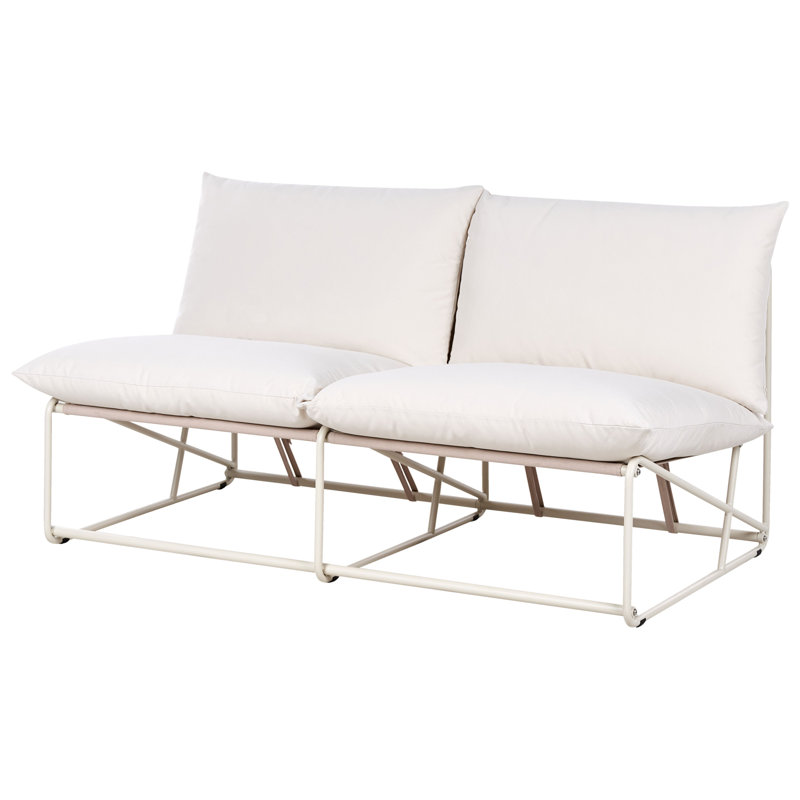 Bessi 160cm Wide Straight Steel Patio Sofa with Cushions, Beige/Beige