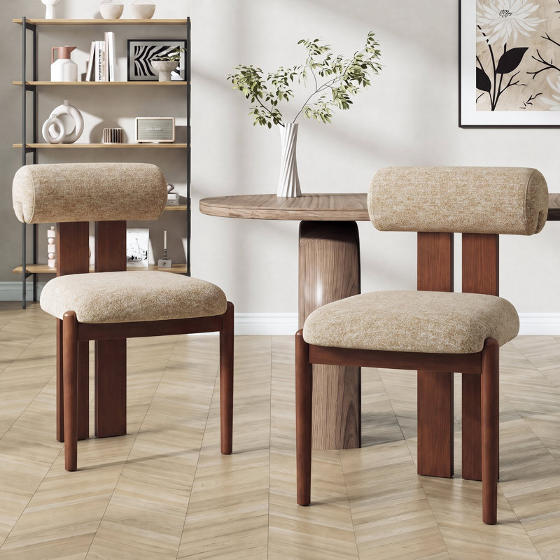 Chaises de salle à manger rembourrées modernes avec dossier roulé et pieds en bois massif, Chameau