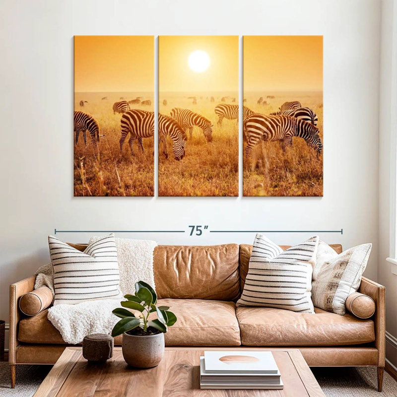 Brampt Zebra Herd Sunset, 42" H x 65" W
