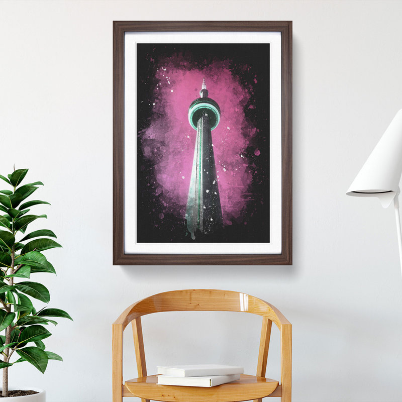 CN Tower In Toronto Canada - Single Picture Frame Painting on MDF, 87cm H x 62cm W x 2cm D, Walnut Framed