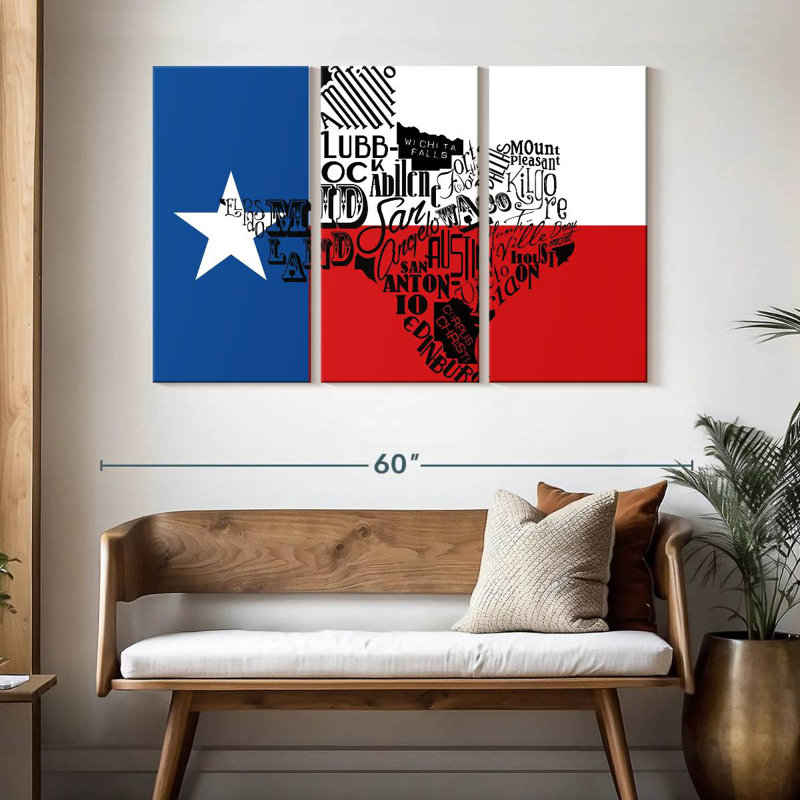 Borges Texas Flag With Map, 32" H x 50" W