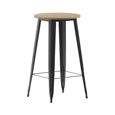 Greory Round Commercial Indoor/Outdoor Poly Bar Top Restaurant Table with Steel Frame