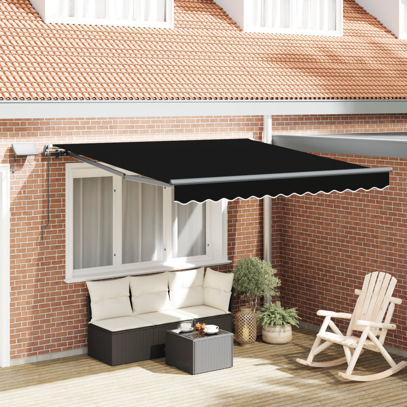 Brayden Studio Retractable Patio Awning, Black/Grey, 300 cm W x 250 cm D