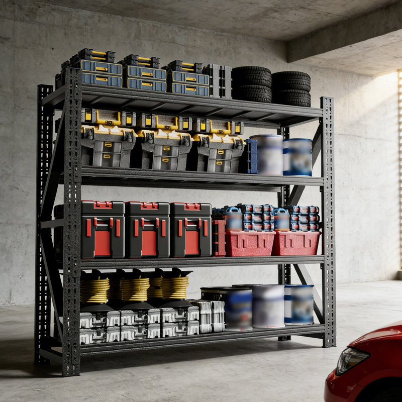 Étagère de garage ajustable 75 x 23,7 x 69 pouces, unité de rangement industrielle classique en métal noir
