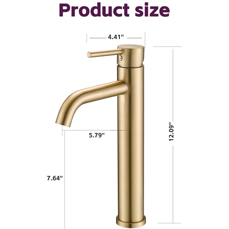 Robinet en or brossé pour lavabo de salle de bain - Grand lavabo monotrou à un trou