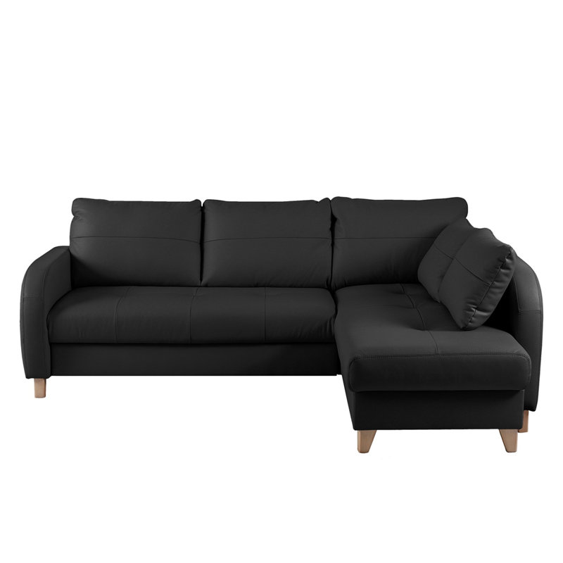 Roger Leather Corner Sofa, Right Hand Facing, Black