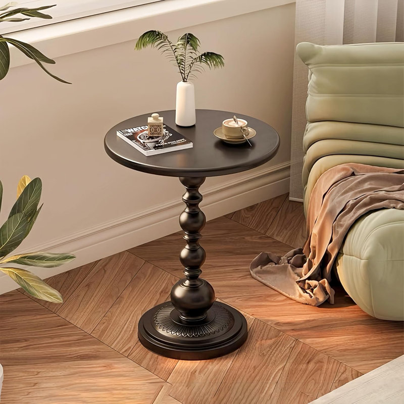 Table d'appoint piédestal vintage en métal noir mat
