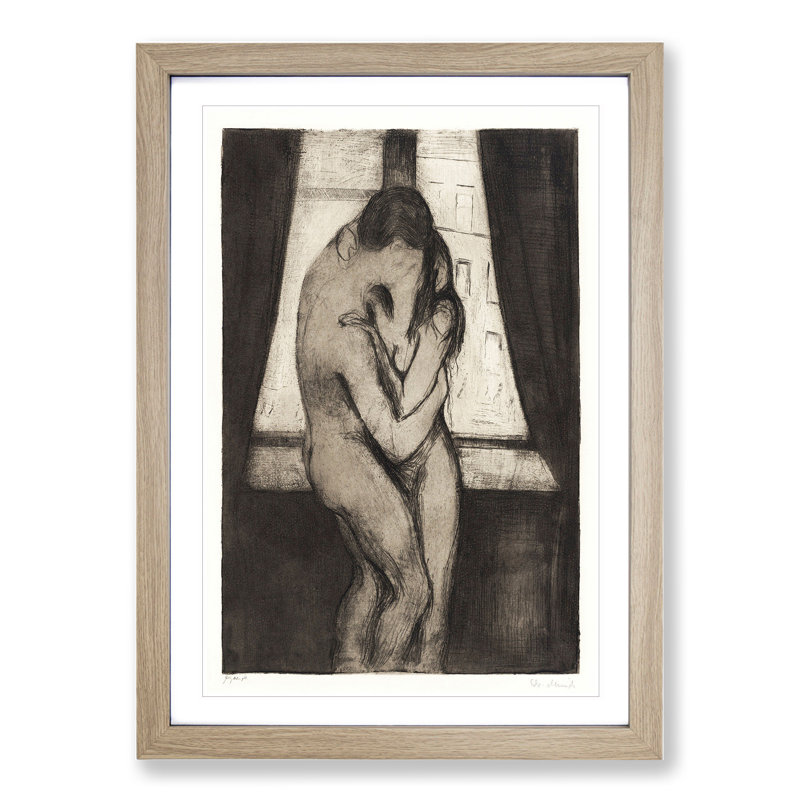 The Kiss Vol.1 by Edvard Munch - Picture Frame Painting, 48cm H x 36cm W x 2cm D, Oak
