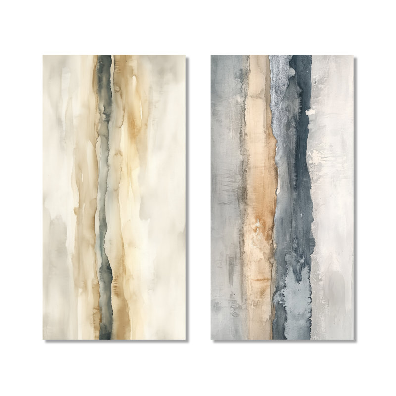 Grey and Brown Soft Coastal Ripple – Beach Oversized Metal Wall Art Print Set of 2, 40" H x 40" W