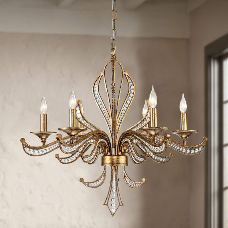 Dzesmina 6 - Light Distressed Metal With Crystal Candle Style Chandelier