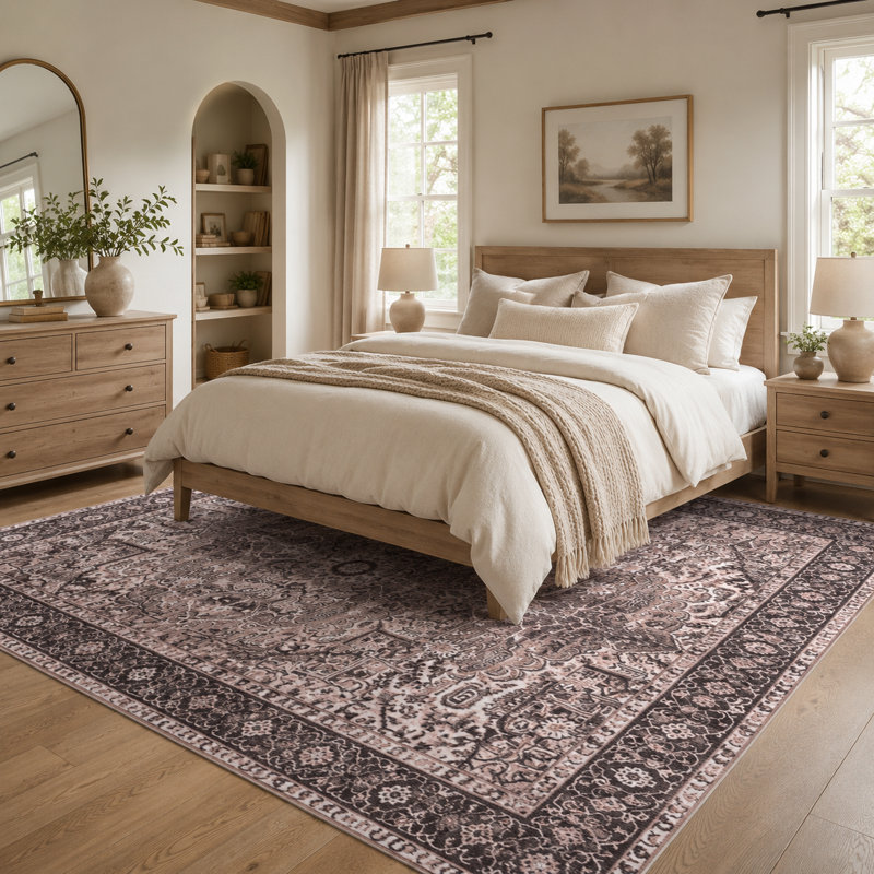 Tapis à motif floral lavable Fillender, Rectangle 6 pi x 9 pi