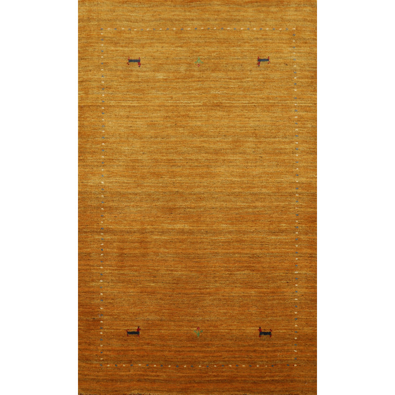 Little Animals Yellow Wool Gabbeh Style Indian Rug 3x5