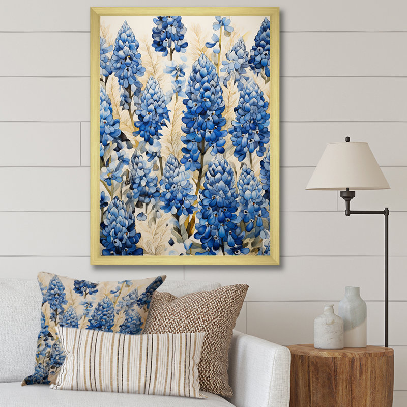 «Elegant Blue Bonnets Meadow I», reproduction d'art sur toile, H 20 po x l 12 po x P 1 po, Or