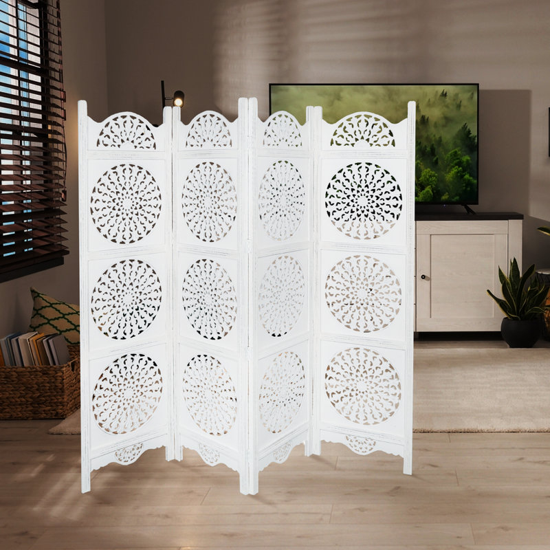 Breccia 200cm W x 180cm H 4 - Panel Folding Room Divider, White