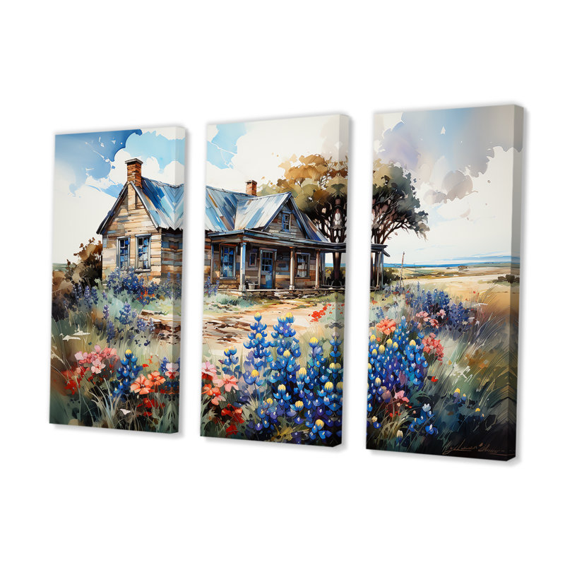 «Blue Bonnets Farm Charm - Fleurs», ensemble d'art mural, H 28 po x l 36 po x P 1 po