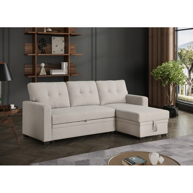 Canapé modulaire convertible rembourré avec méridienne coulissante, Beige