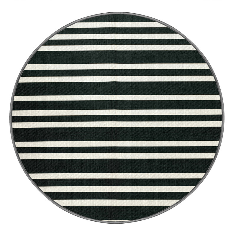 Washable Cypress White Striped Area Rug, Round 3'