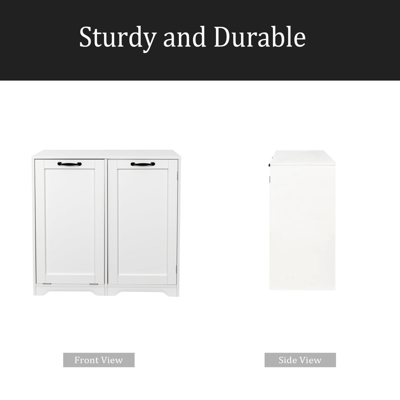 Armoire à linge avec portes et tablette, panier à linge inclinable, style autoportant, tablette réglable, blanc