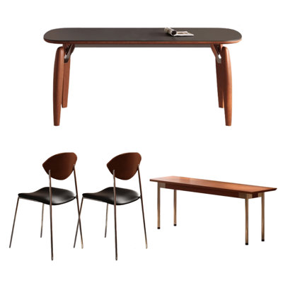 Delicate Retro Rock Slab Boxwood Dining Table Set