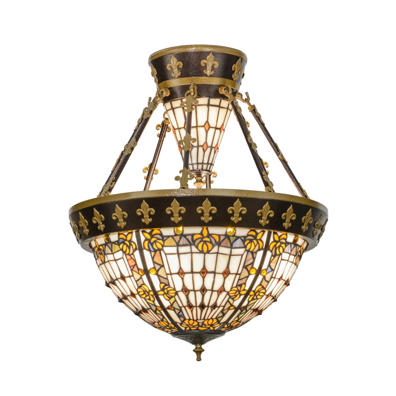 Cathedral Style 22.5" Copper Vein LED Semi-Flush Mount with Stained Glass