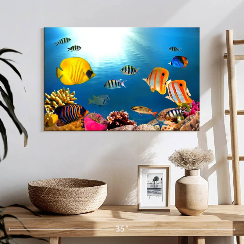 Poissons tropicaux et coraux, H 16 po x l 24 po